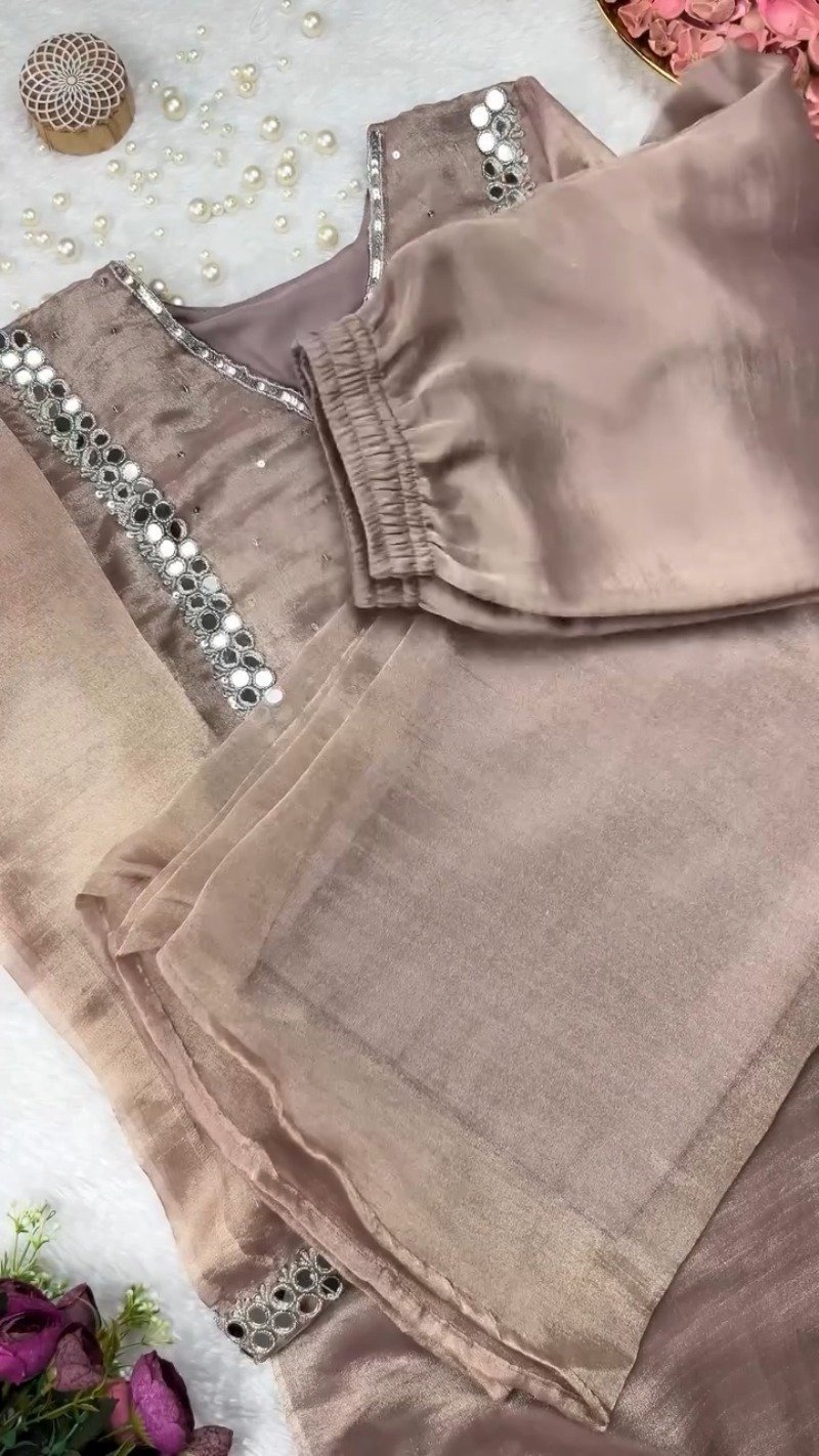 Rosewood Shimmer Mirror-Work Kurta Set - Image 3