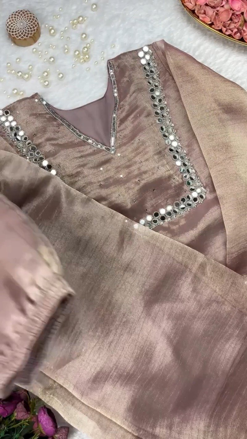 Rosewood Shimmer Mirror-Work Kurta Set - Image 4